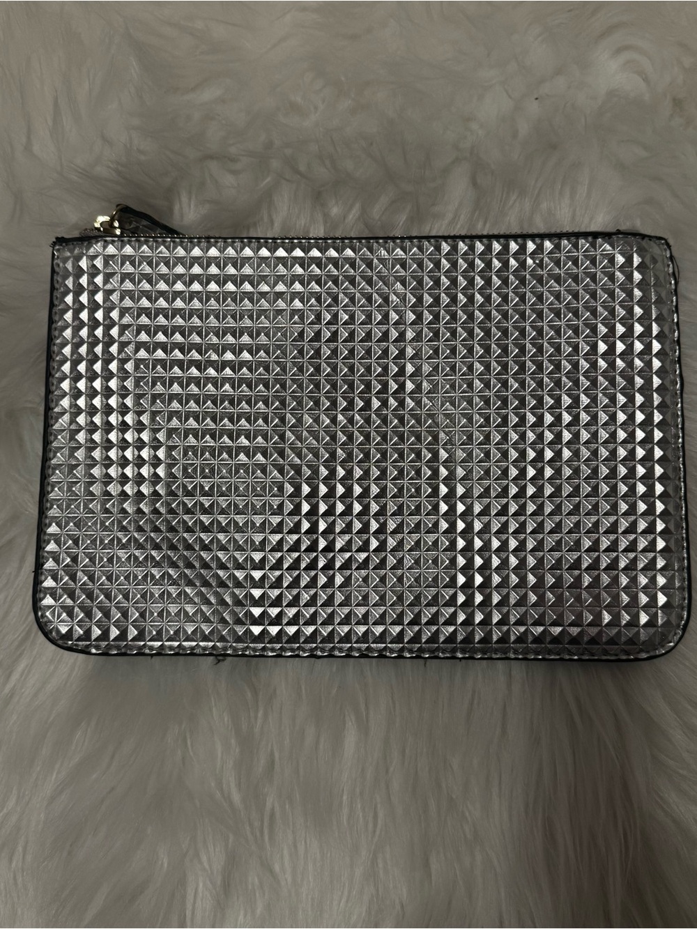 Forever 21- Silver Textured Zip Pouch Clutch - Women Bags